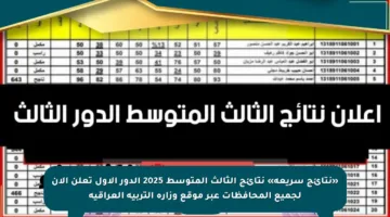 «نتائج سريعة» نتائج الثالث المتوسط 2025 الدور الأول تعلن الآن لجميع المحافظات عبر موقع وزارة التربية العراقية